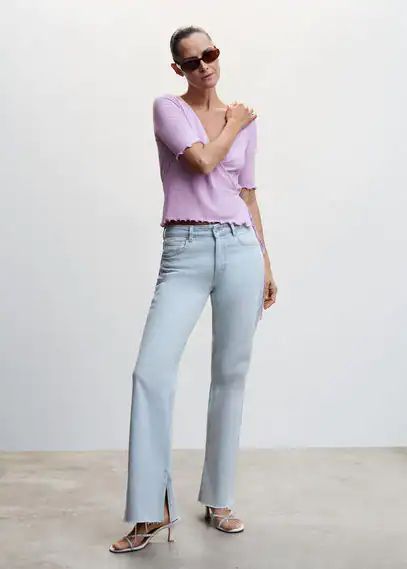 Textured wrapped t-shirt lilac - Woman - XS - MANGO