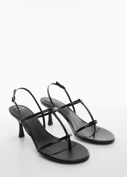 Straps heel leather sandals black - Woman - 3 - MANGO