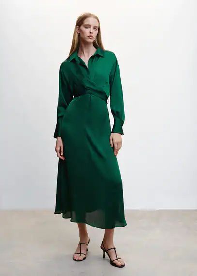 Wrap shirt dress dark green - Woman - 6 - MANGO