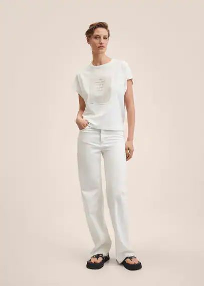 Printed cotton shirt off white - Woman - XXS - MANGO