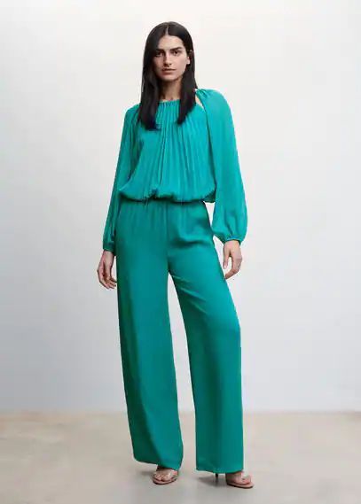 Textured palazzo trousers turquoise - Woman - XS - MANGO