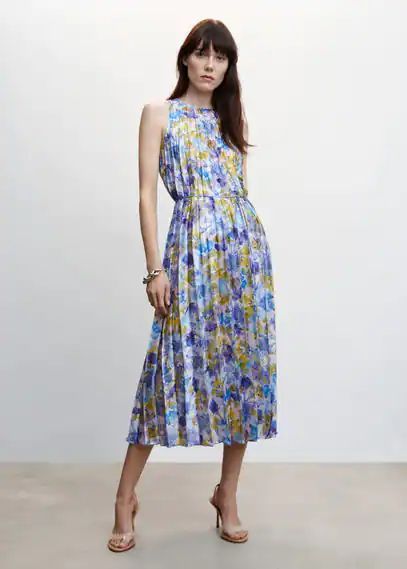 Printed pleated dress blue - Woman - 6 - MANGO