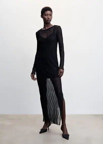 Sheer fabric dress black - Woman - 8 - MANGO