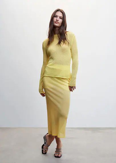 Semi-transparent knitted skirt pastel yellow - Woman - S - MANGO