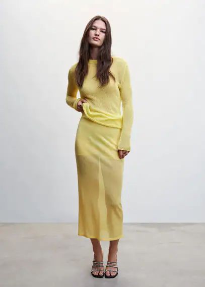 Semi-transparent knitted sweater pastel yellow - Woman - S - MANGO