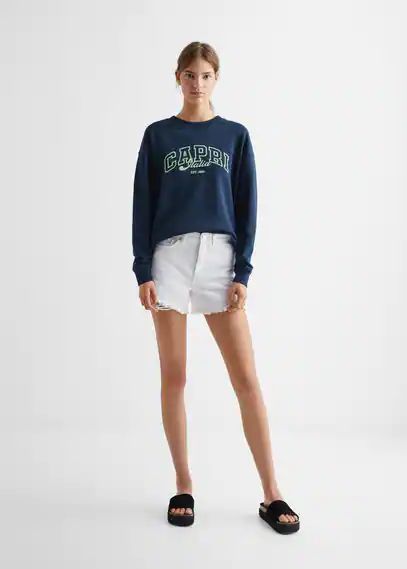 Printed cotton sweatshirt navy - Teenage girl - XXS - MANGO TEEN