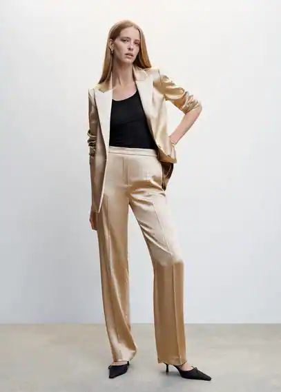 Satin pants with elastic waist beige - Woman - XXS - MANGO