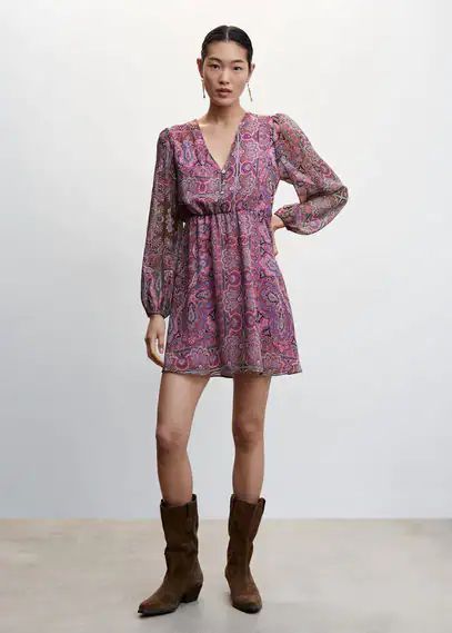 Paisley print dress with buttons lilac - Woman - 6 - MANGO