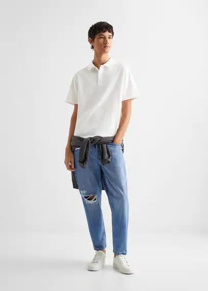 Straight jeans decorative broken medium blue - Teenage boy - XS - MANGO TEEN