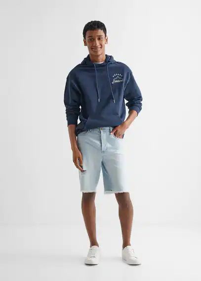 Ripped-detail denim Bermuda shorts medium blue - Teenage boy - L - MANGO TEEN