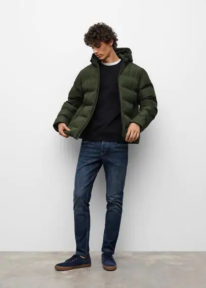 Hood quilted coat khaki - Teenage boy - XS - MANGO TEEN