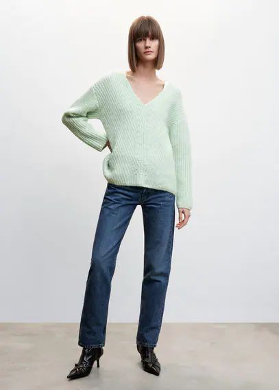 V-neck knit sweater aqua green - Woman - XXS - MANGO