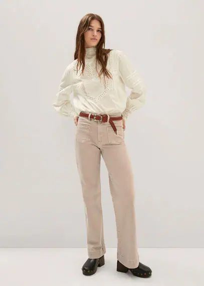 Wide-leg jeans with pockets sand - Woman - 4 - MANGO