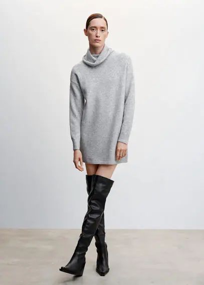 Knitted turtleneck dress light heather grey - Woman - 6 - MANGO