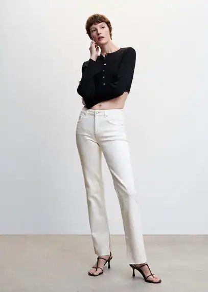 Medium-rise straight jeans with slits off white - Woman - 4 - MANGO