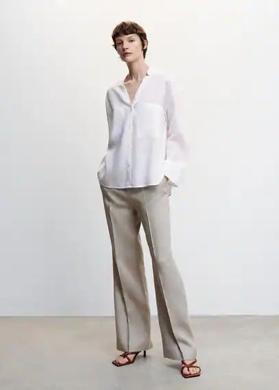Pocket linen shirt off white - Woman - 8 - MANGO