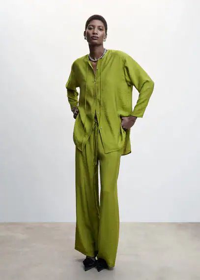 Satin palazzo trousers green - Woman - XS - MANGO