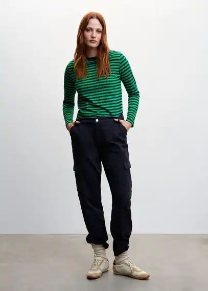 Striped 100% cotton t-shirt green - Woman - S - MANGO