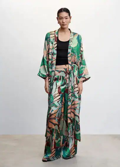 Tropical print caftan green - Woman - XS-S - MANGO