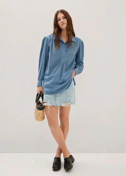 Oversized shirt blouse blue - Woman - 6 - MANGO