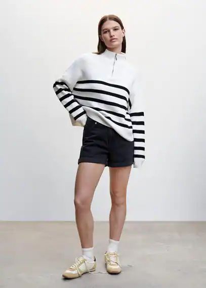 Striped sweater with zip black - Woman - XXS - MANGO