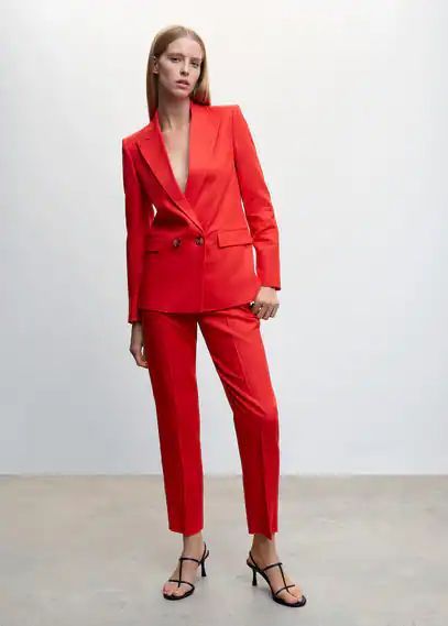 Blazer suit 100% linen coral red - Woman - XXS - MANGO
