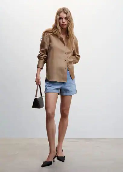 Linen 100% shirt brown - Woman - 6 - MANGO