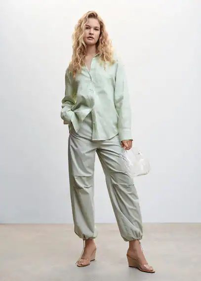 Pocket linen shirt mint green - Woman - 4 - MANGO