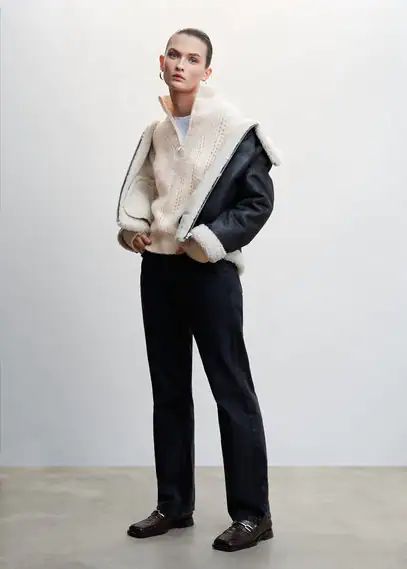 High neck sweater with zip ecru - Woman - XS - MANGO