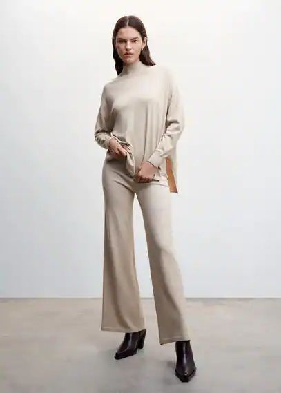 Knitted wideleg trousers light/pastel grey - Woman - XS - MANGO