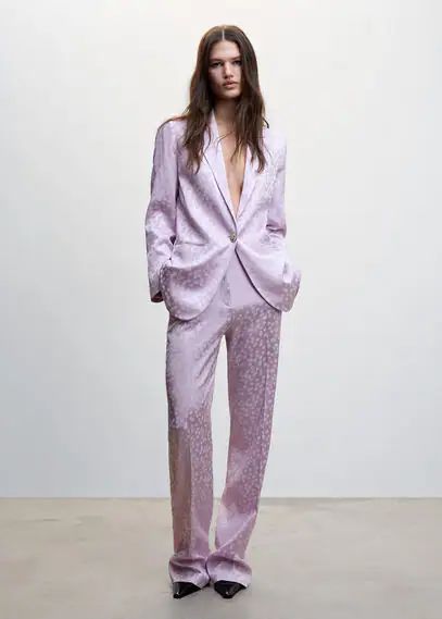 Taupe satin blazer light/pastel purple - Woman - XXS - MANGO