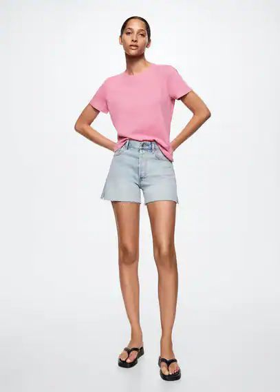 Cotton linen-blend T-shirt pink - Woman - XS - MANGO