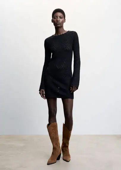 Black openwork knit dress black - Woman - 4 - MANGO