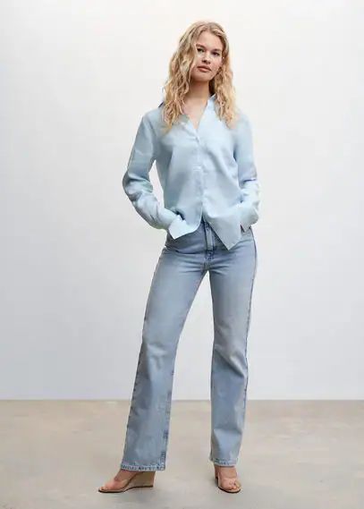 Pocket linen shirt sky blue - Woman - 4 - MANGO