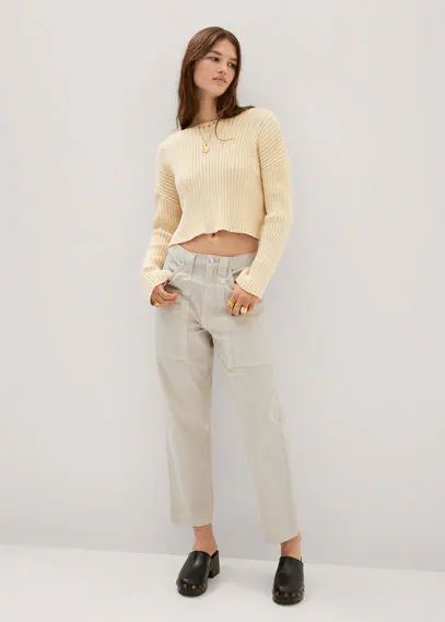 High-waist slouchy jeans ecru - Woman - 4 - MANGO