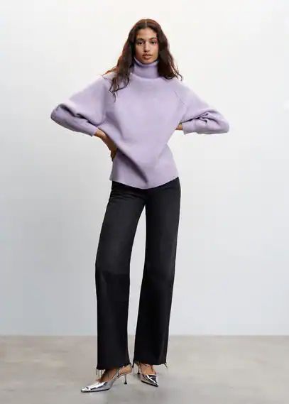 Rolled neck cable sweater light/pastel purple - Woman - XS - MANGO