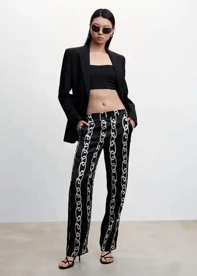 Chain print trousers black - Woman - XXS - MANGO