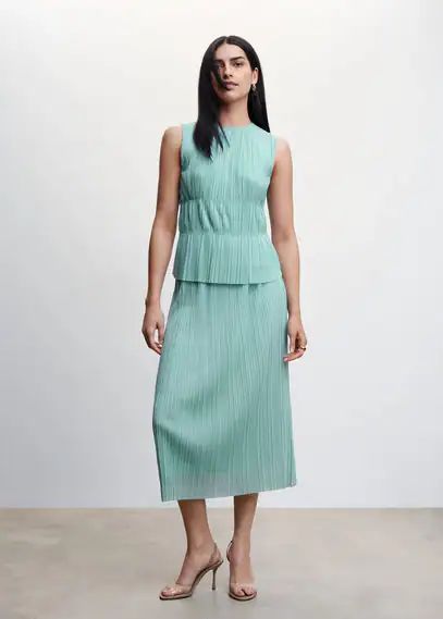 Pleated midi skirt turquoise - Woman - XS - MANGO