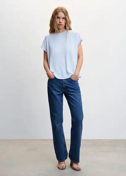 Contrast panel blouse sky blue - Woman - XXS - MANGO