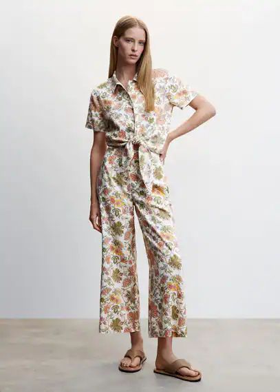 Floral linen-blend shirt ecru - Woman - 4 - MANGO