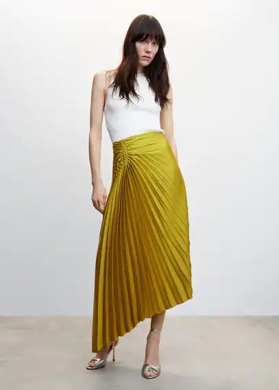 Pleated asymmetric skirt  green - Woman - 6 - MANGO
