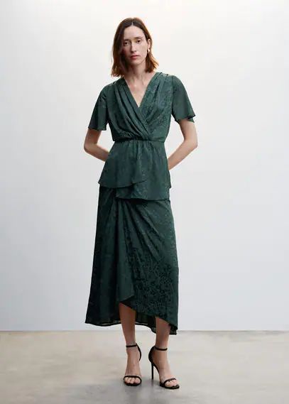 Jacquard flowy blouse green - Woman - 8 - MANGO