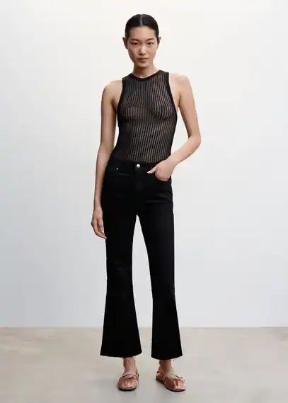 Crop flared jeans black denim - Woman - 6 - MANGO