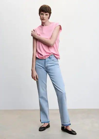 Rounded neck cotton t-shirt pink - Woman - XXS - MANGO