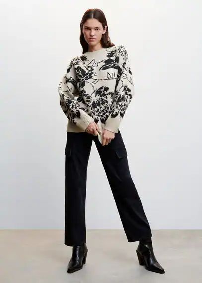 Flowers knit sweater ecru - Woman - XS - MANGO
