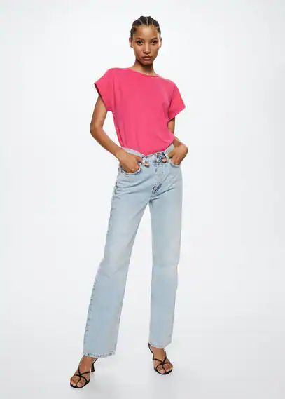 Essential cotton-blend T-shirt fuchsia - Woman - S - MANGO