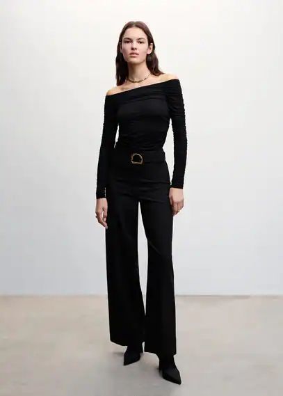 Belt straight-fit trousers black - Woman - 4 - MANGO