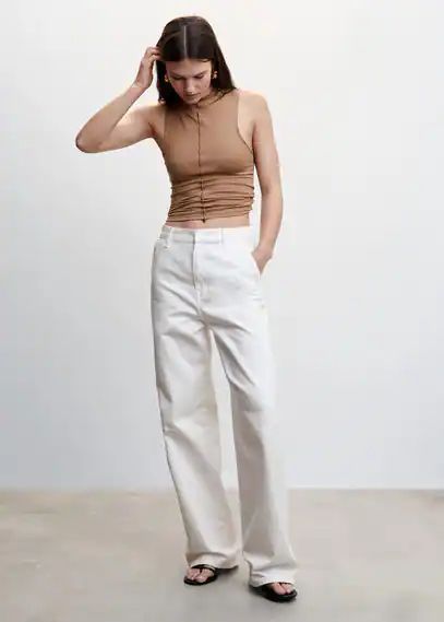 Wideleg mid-rise jeans white - Woman - 4 - MANGO