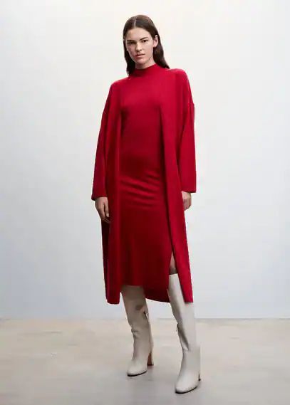 Long knit cardigan red - Woman - XS - MANGO