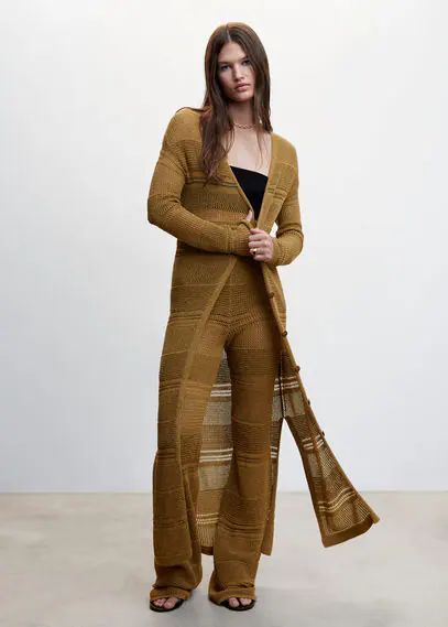 Openwork knit trousers tobacco brown - Woman - XXS - MANGO